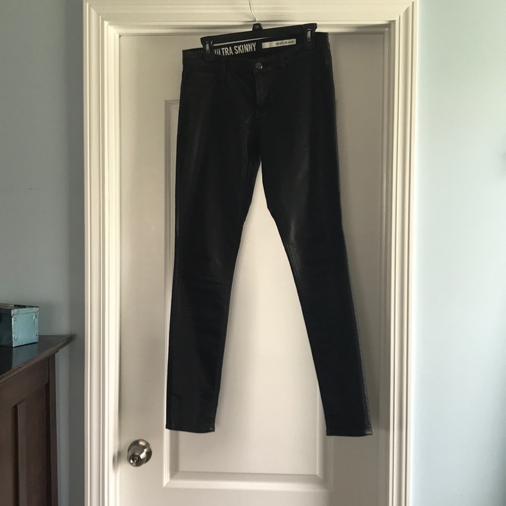 Black, faux leather, jeans